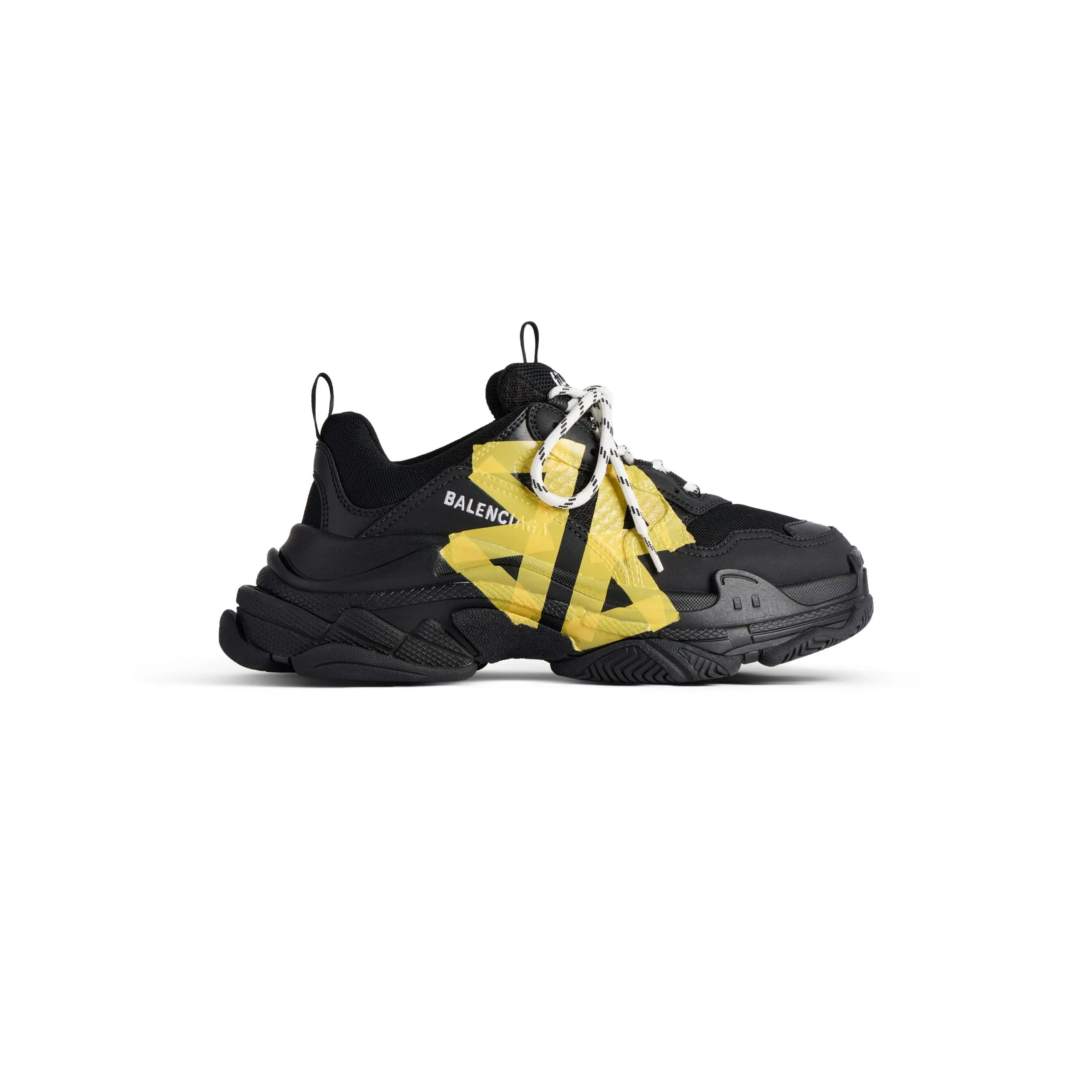 Men’s Triple S Tape Type Sneaker in Black/yellow